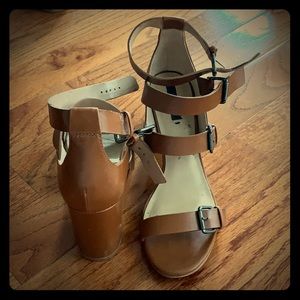 Brown chunky heeled sandals